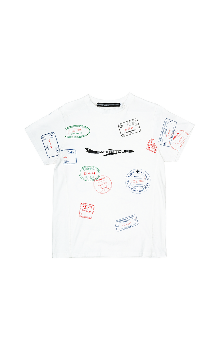 WHITE TRAVEL TINY FIT T-SHIRT – SPENCER BADU WHITE TRAVEL TINY FIT T-SHIRT – SPENCER BADU