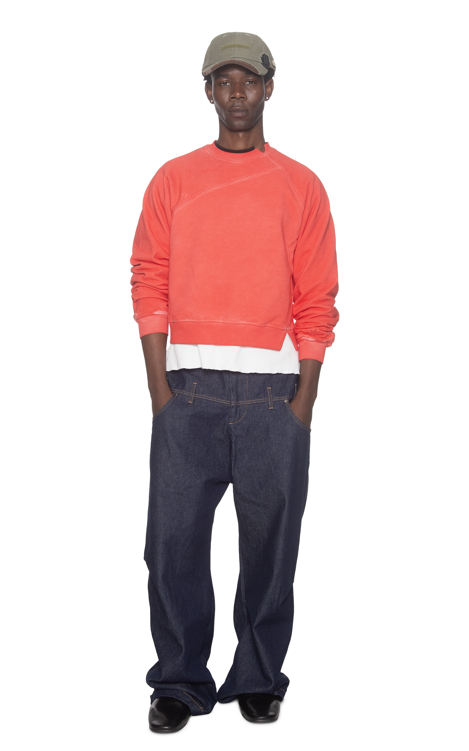 ASYMMETRICAL RAGLAN SWEATER IN RED