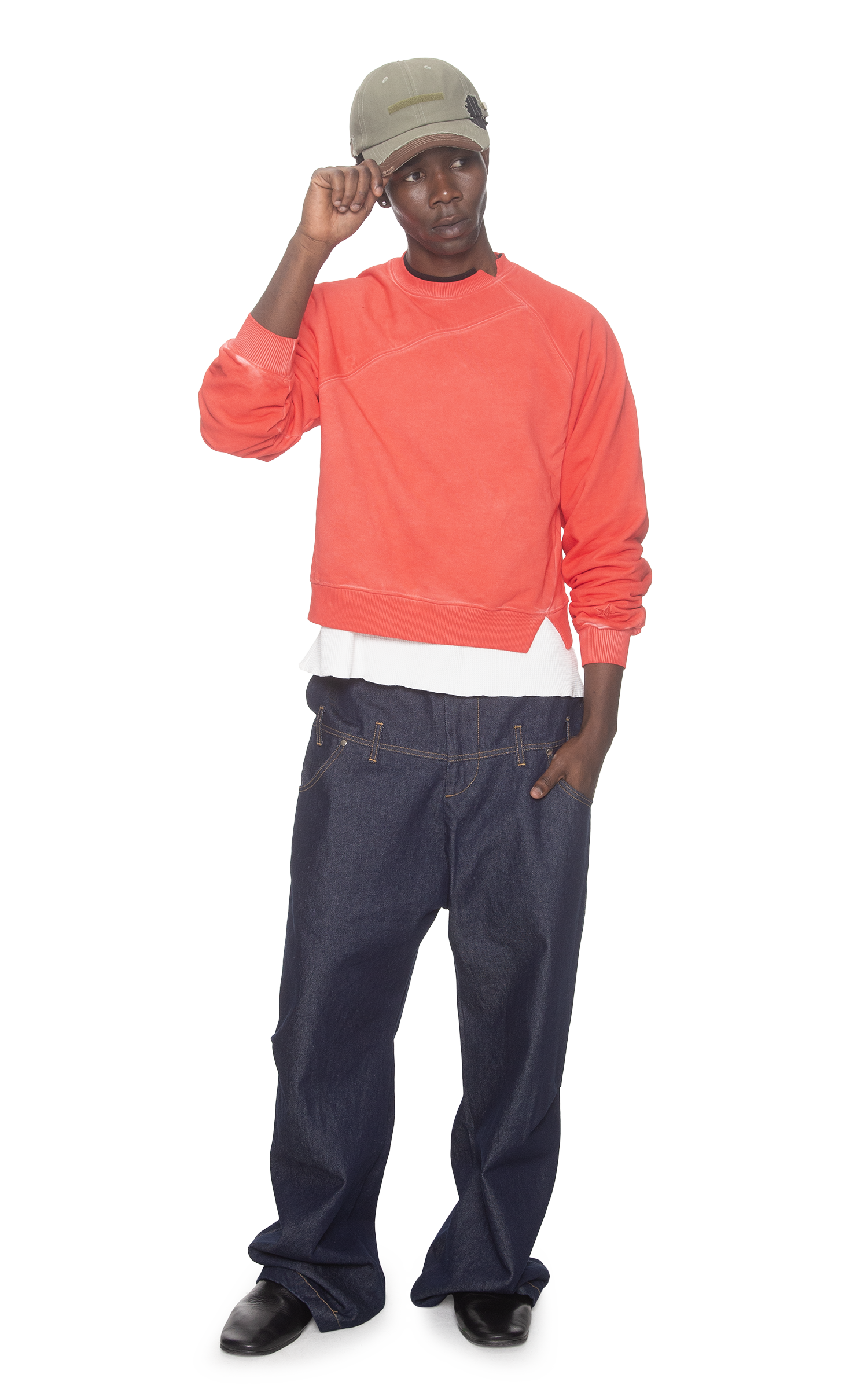 ASYMMETRICAL RAGLAN SWEATER IN RED