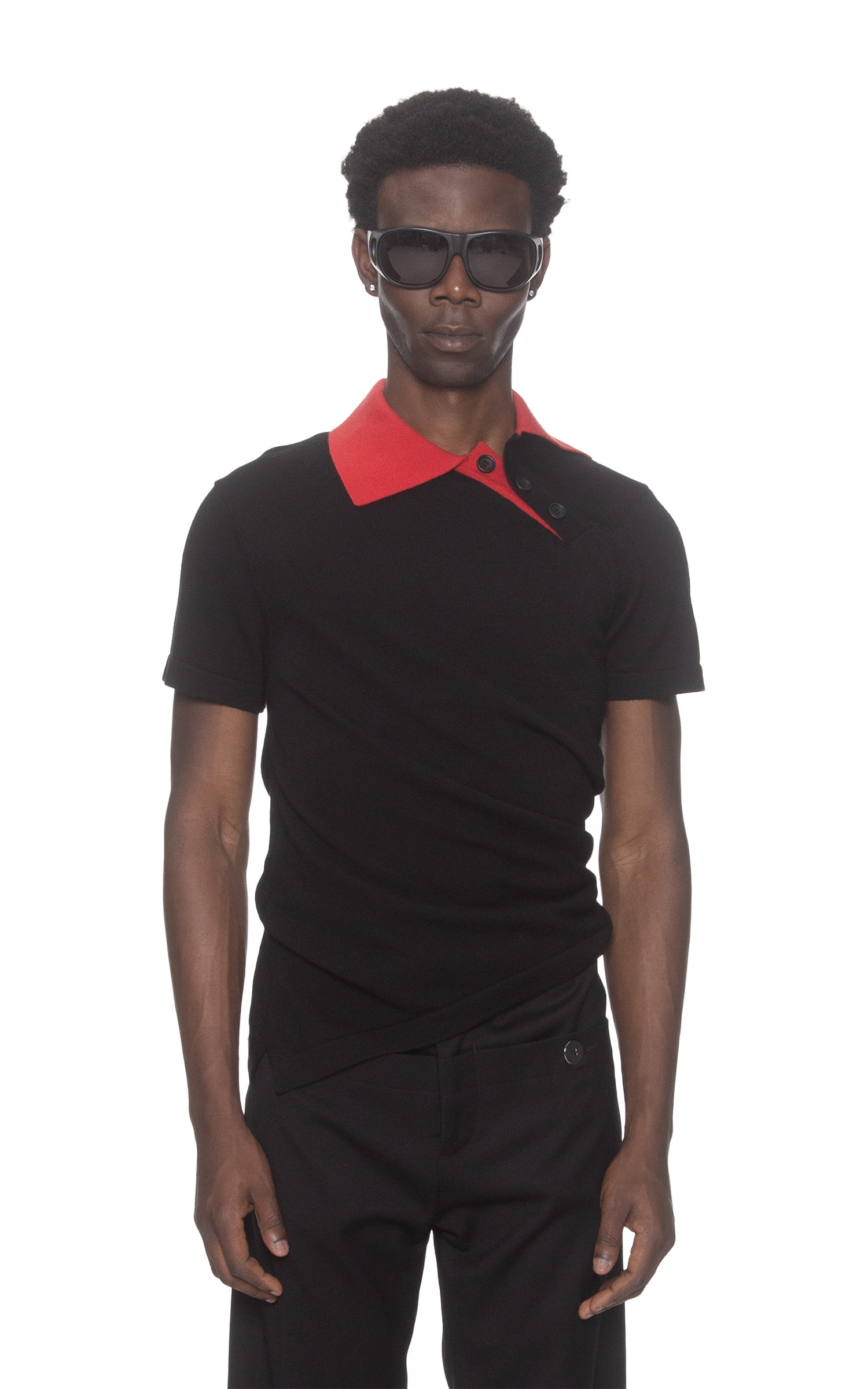 TWISTED KNIT POLO IN BLACK
