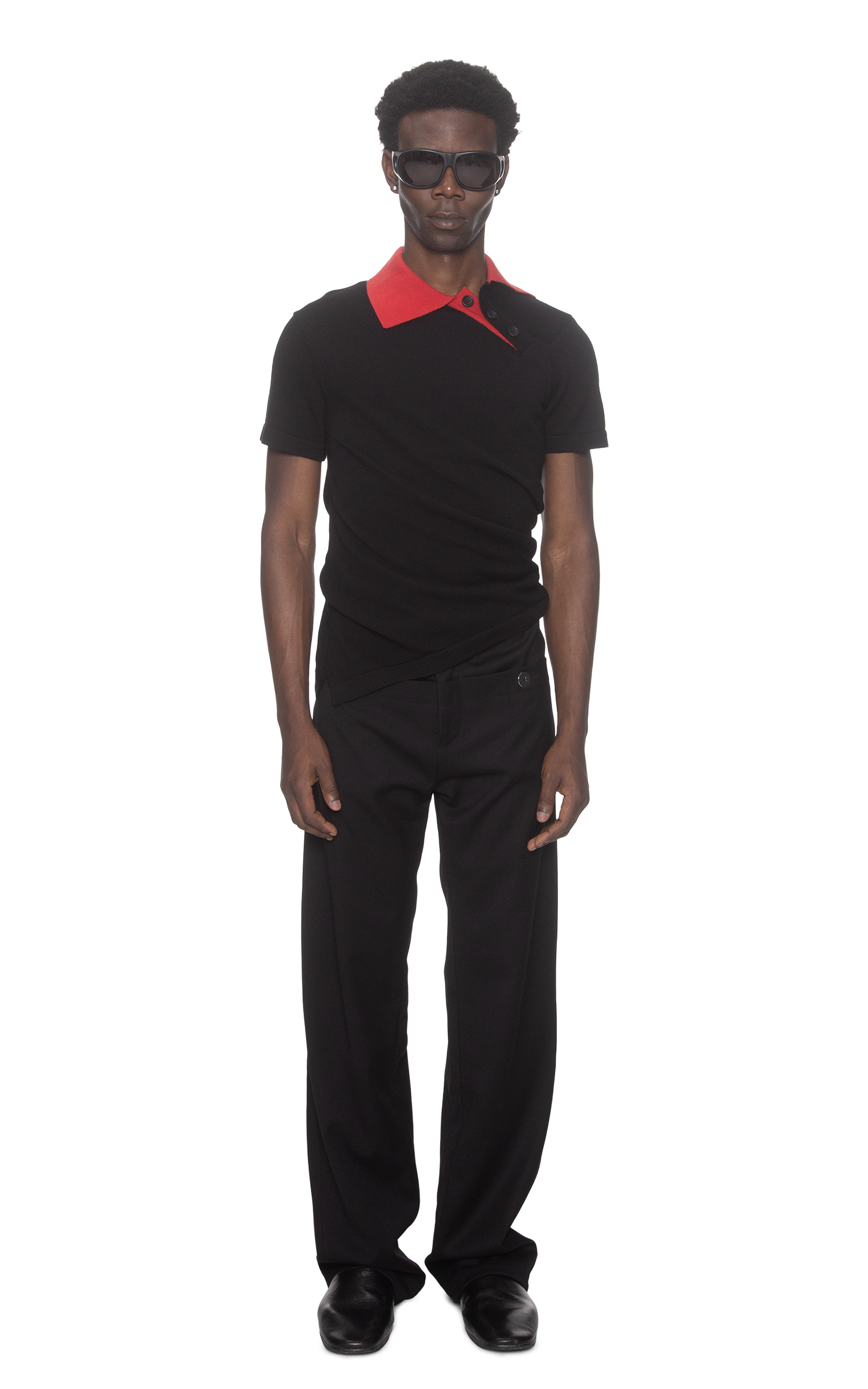 TWISTED KNIT POLO IN BLACK