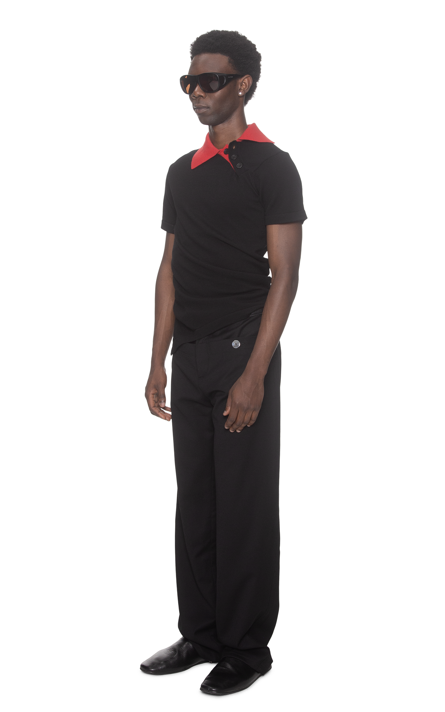 TWISTED KNIT POLO IN BLACK