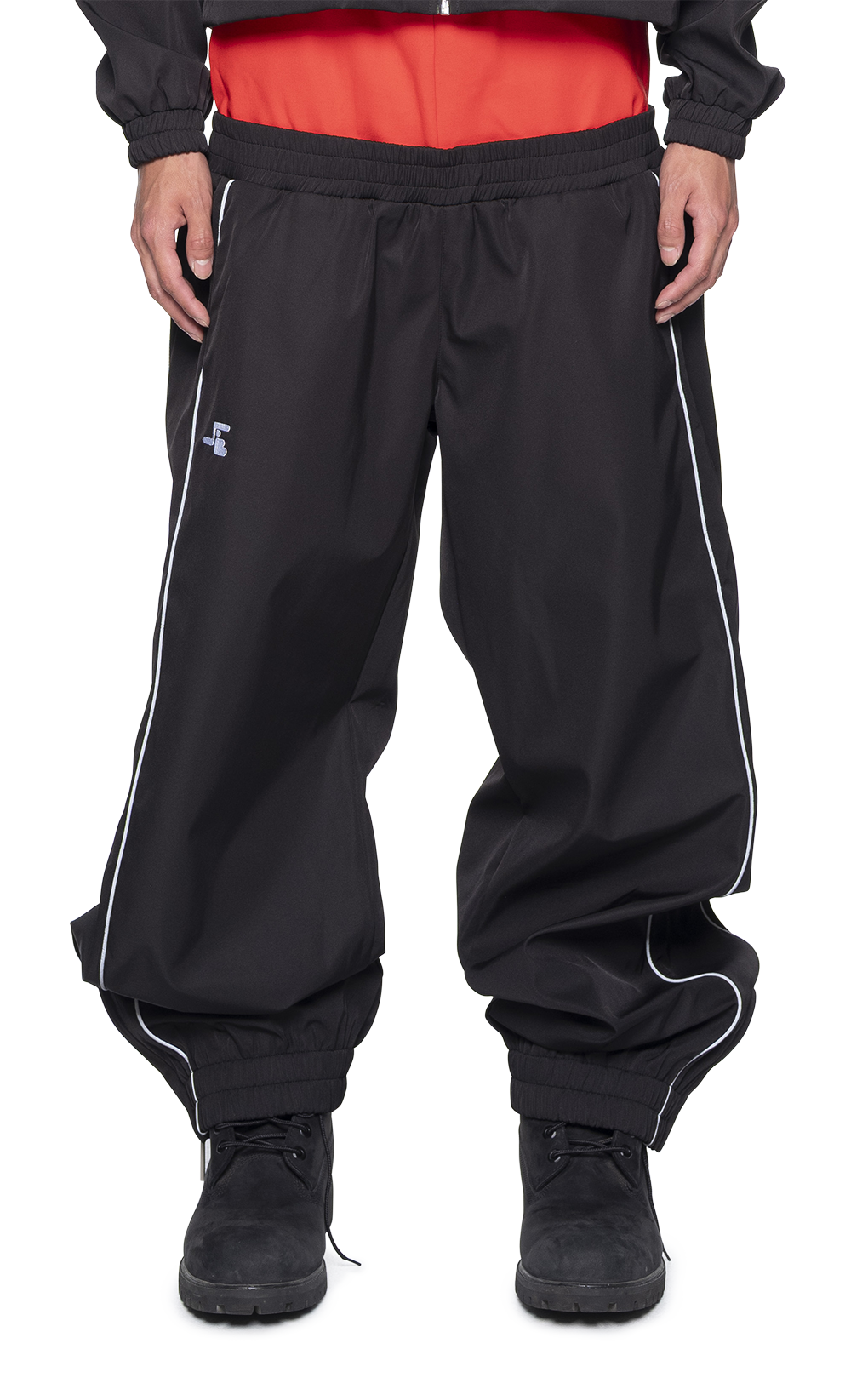 BLACK DOUBLE WAIST TRACK PANTS