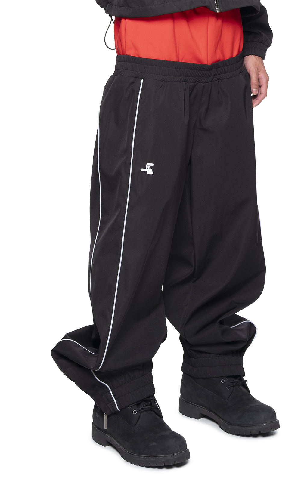 BLACK DOUBLE WAIST TRACK PANTS