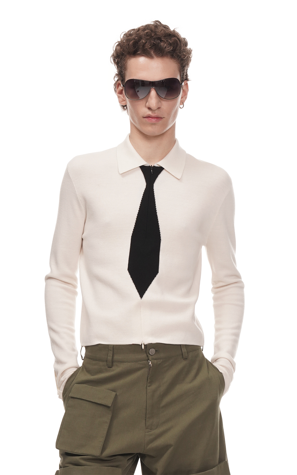 KNITTED TIE SHIRT IN WHITE