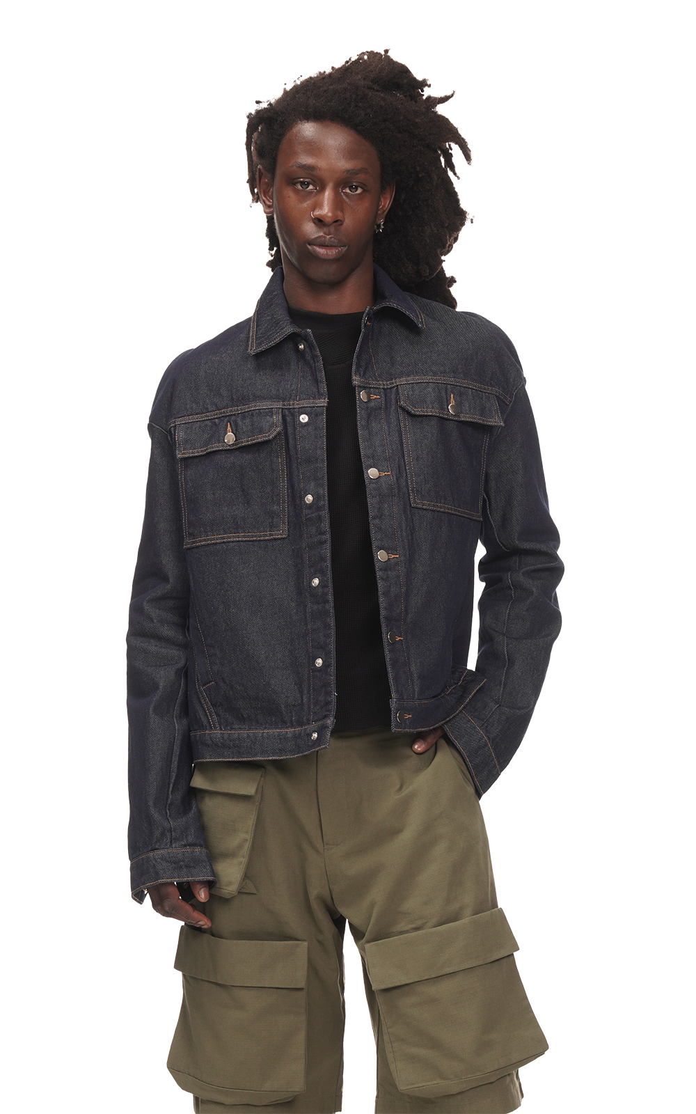 CROPPED DENIM JACKET IN NAVY