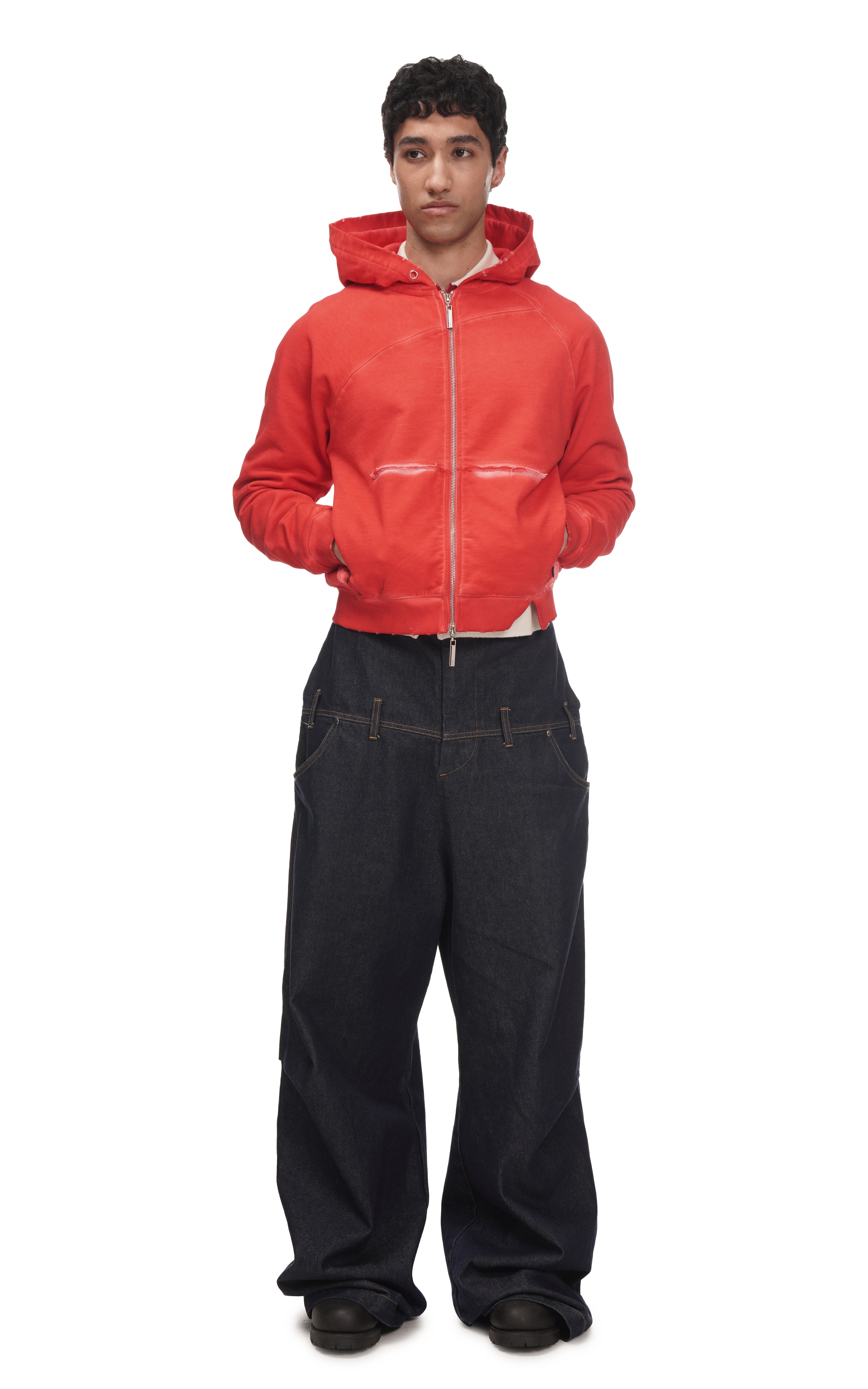 ASYMMETRICAL RAGLAN HOODIE IN RED