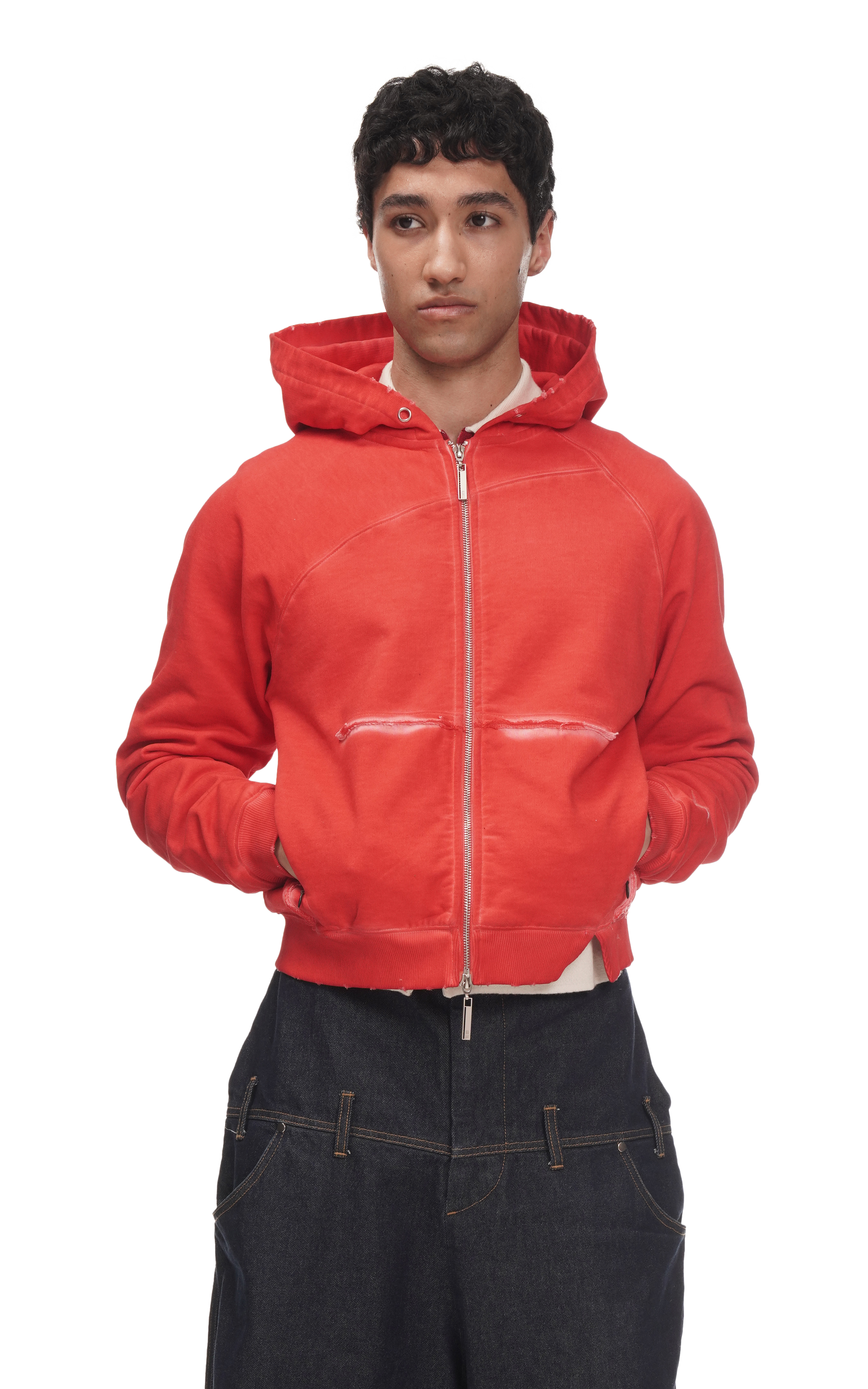 ASYMMETRICAL RAGLAN HOODIE IN RED