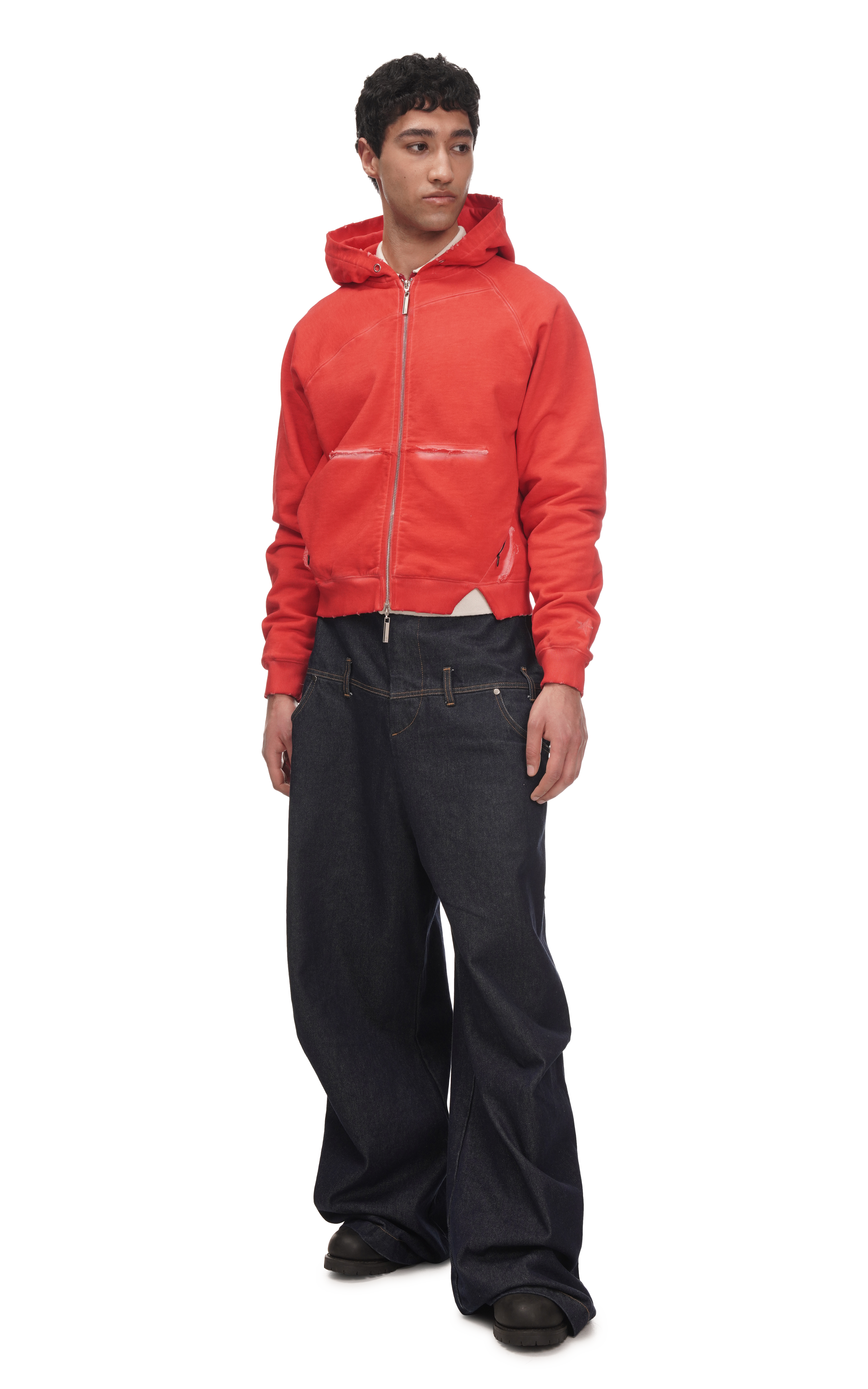 ASYMMETRICAL RAGLAN HOODIE IN RED