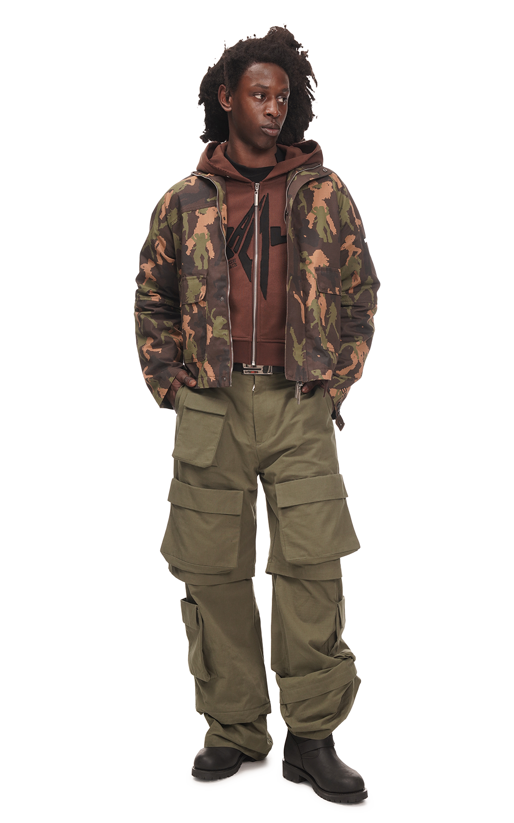 DANCING CAMO CARGO JACKET IN BROWN