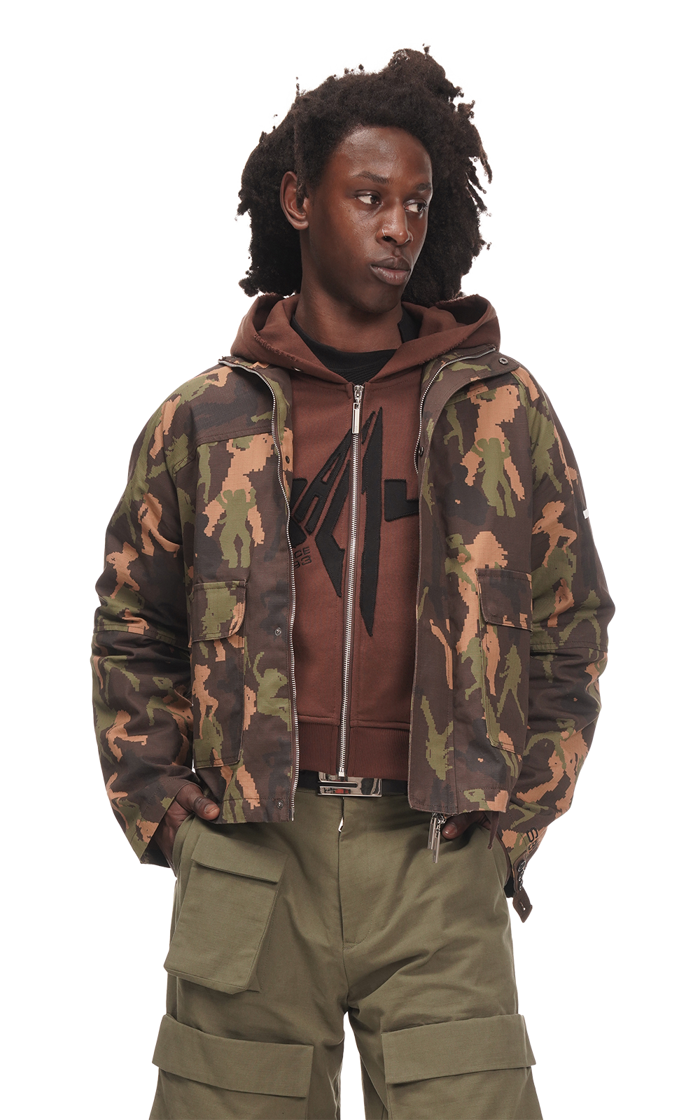 DANCING CAMO CARGO JACKET IN BROWN