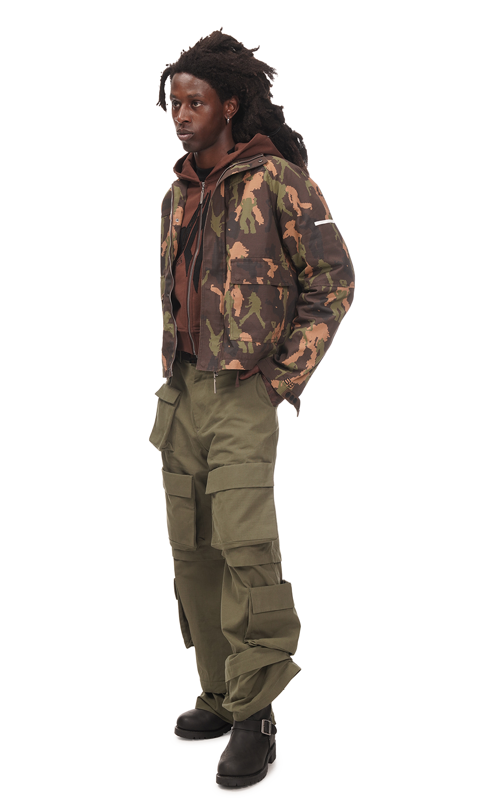 DANCING CAMO CARGO JACKET IN BROWN