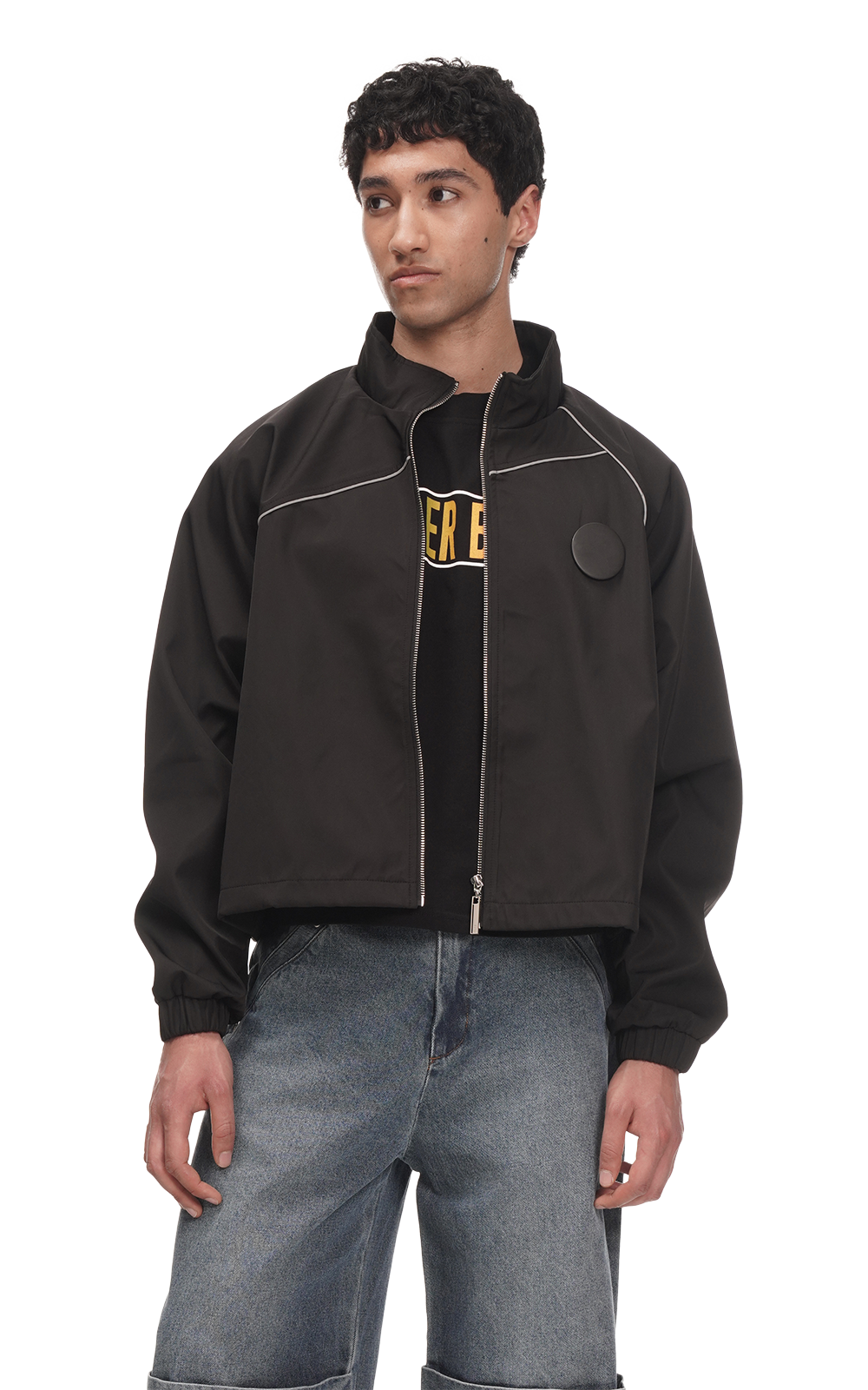 REFLECTIVE TRACK JACKET IN BLACK
