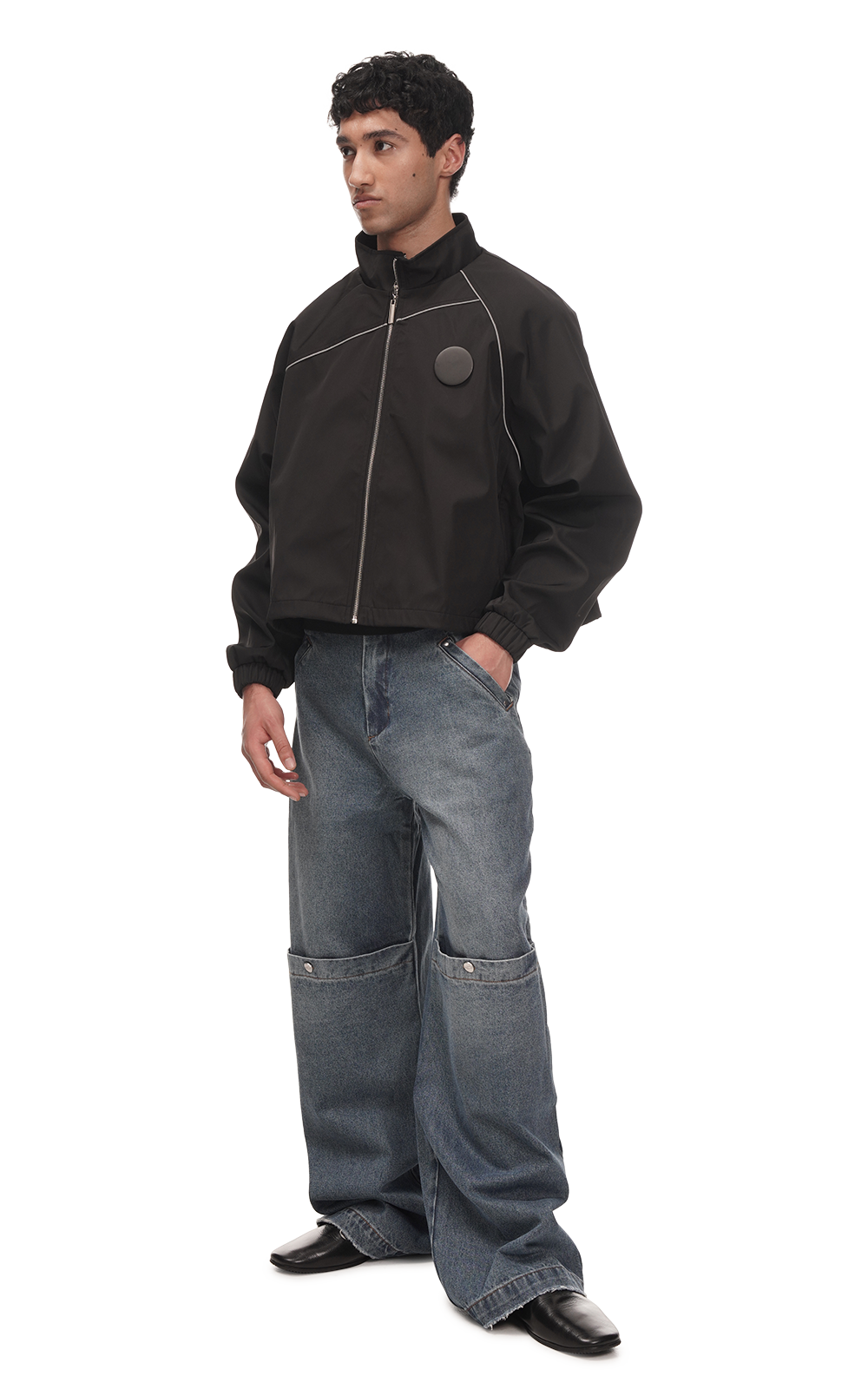 REFLECTIVE TRACK JACKET IN BLACK