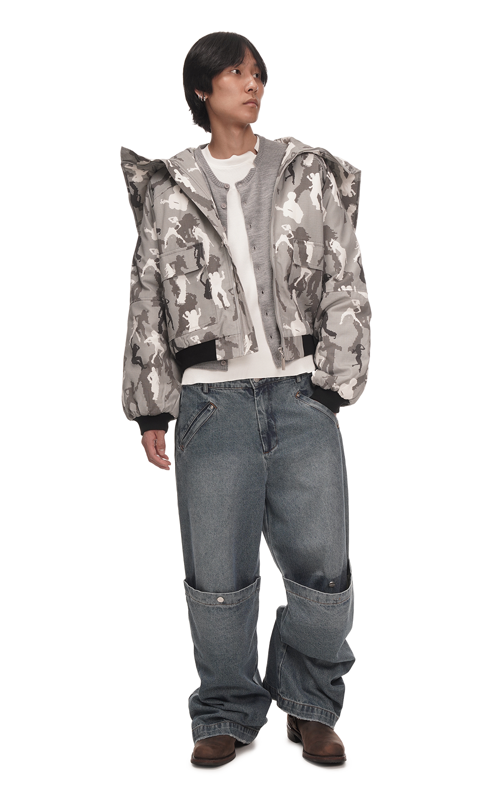 DANCING CAMO BOMBER JACKET IN GRAY