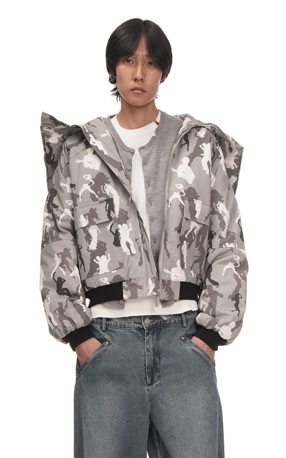 DANCING CAMO BOMBER JACKET IN GRAY