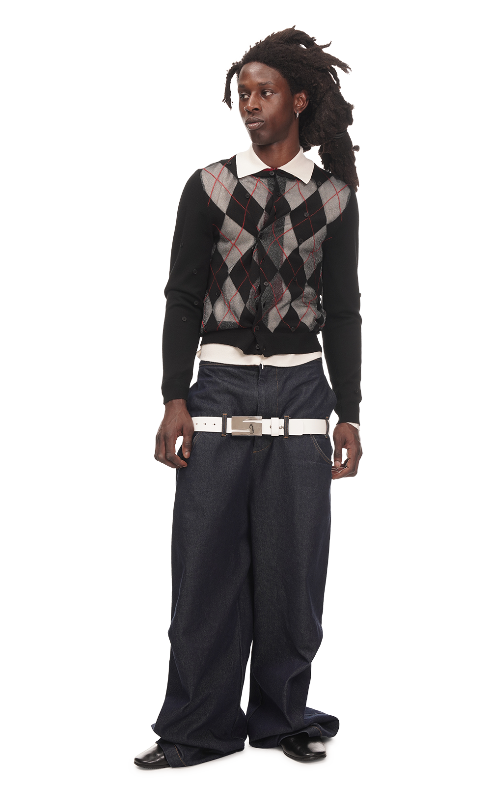 SHEER ARGYLE CARDIGAN IN BLACK
