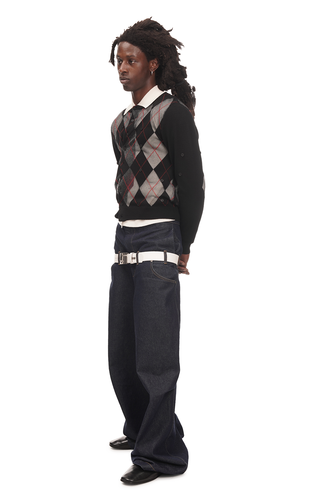 SHEER ARGYLE CARDIGAN IN BLACK