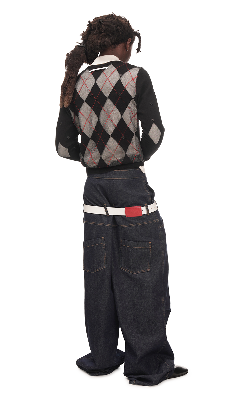 SHEER ARGYLE CARDIGAN IN BLACK