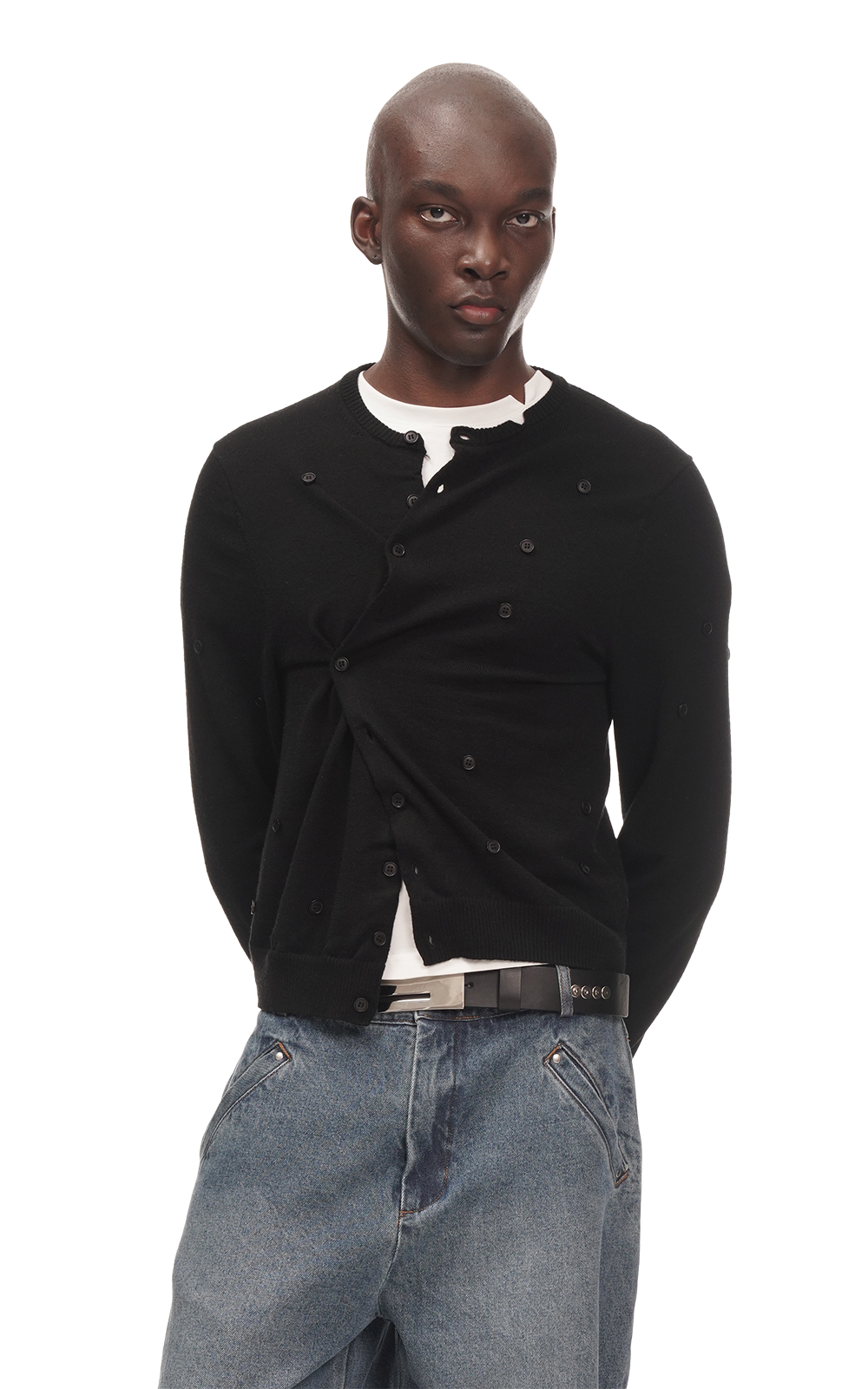 SCATTERED BUTTON CARDIGAN IN BLACK