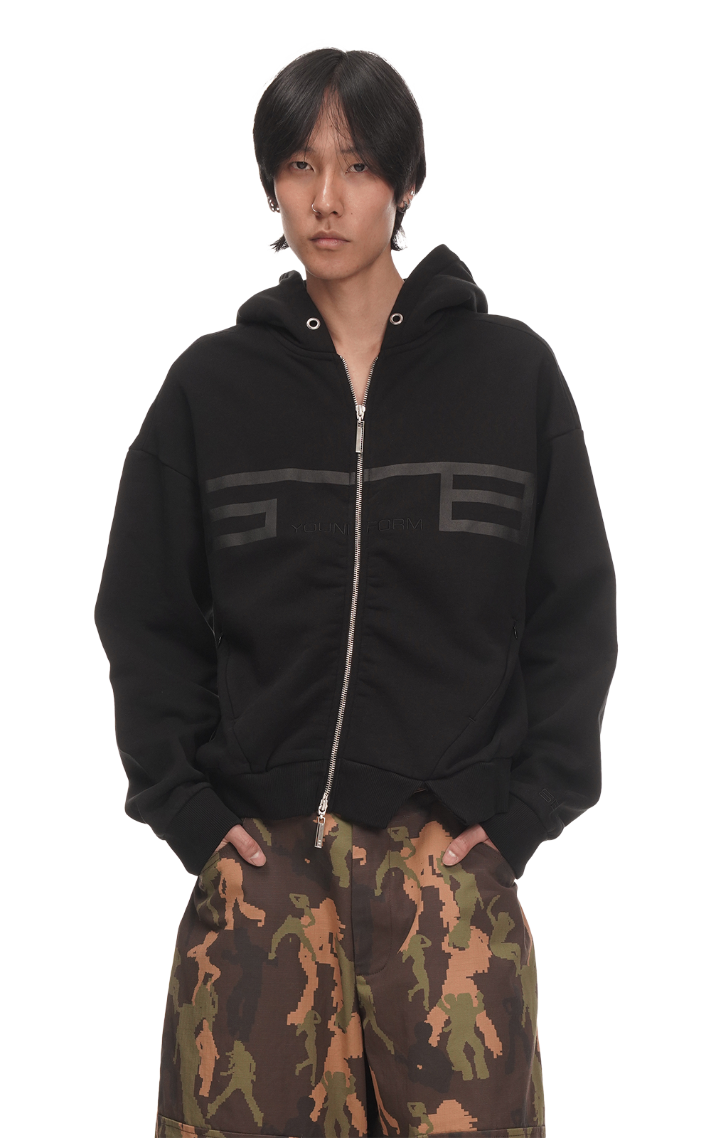 EMBROIDERED YOUNIFORM HOODIE IN BLACK