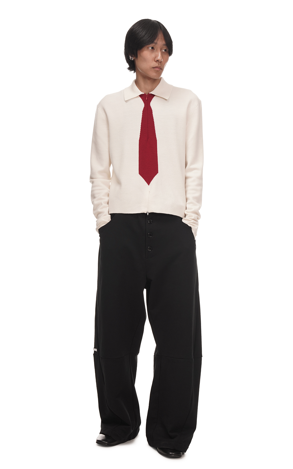 KNITTED TIE SHIRT IN BURGUNDY