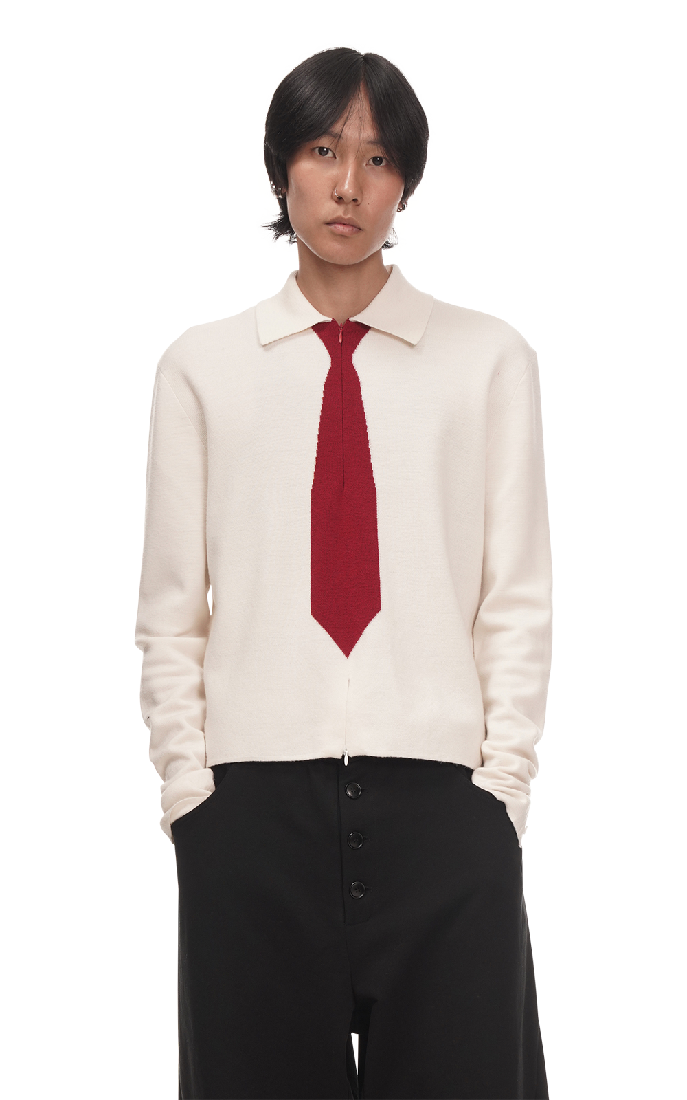 KNITTED TIE SHIRT IN BURGUNDY