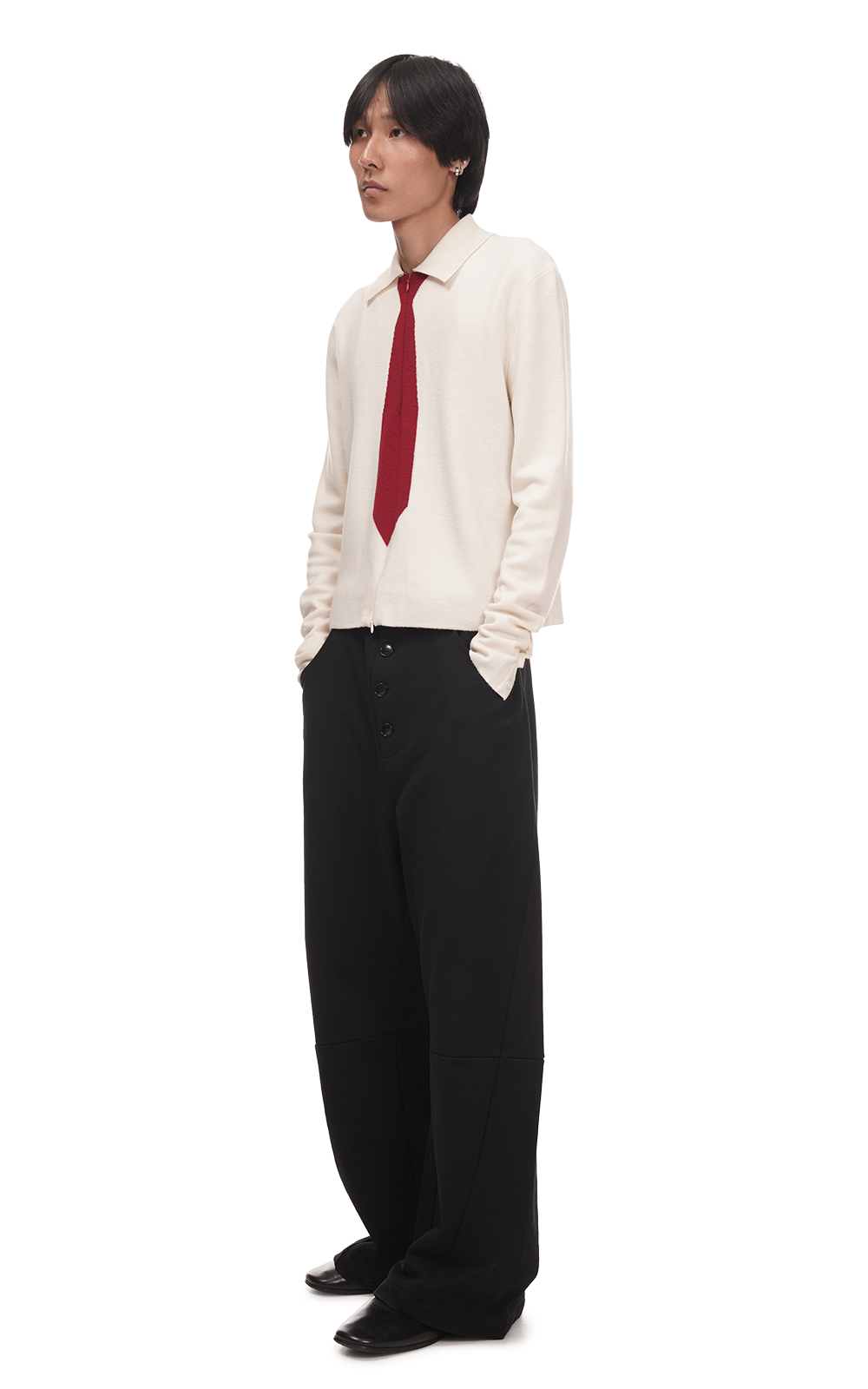 KNITTED TIE SHIRT IN BURGUNDY