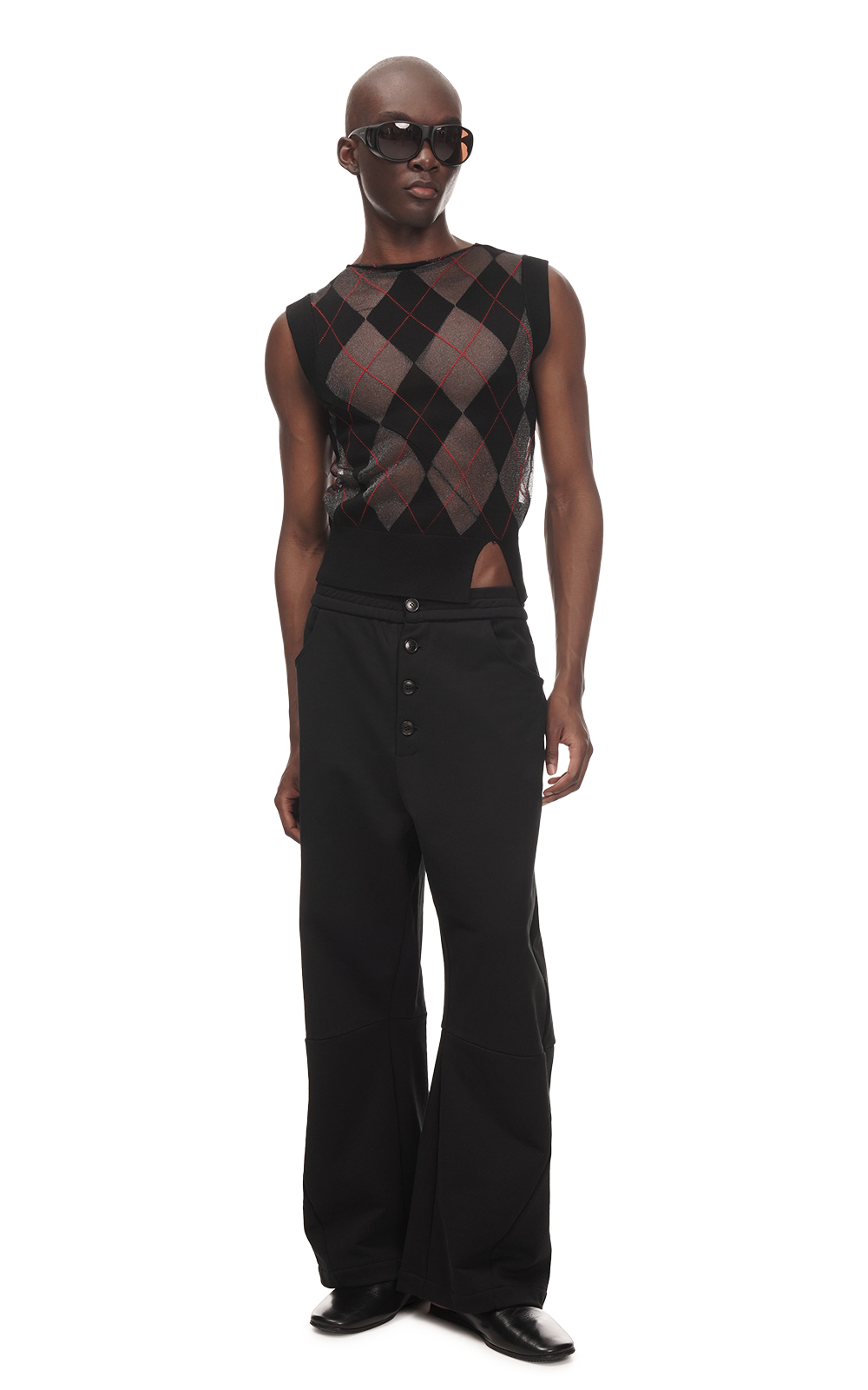 SHEER ARGYLE VEST IN BLACK