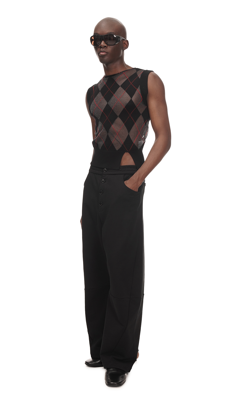 SHEER ARGYLE VEST IN BLACK