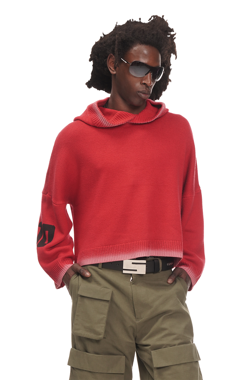 BOXY KNIT HOODIE IN RED