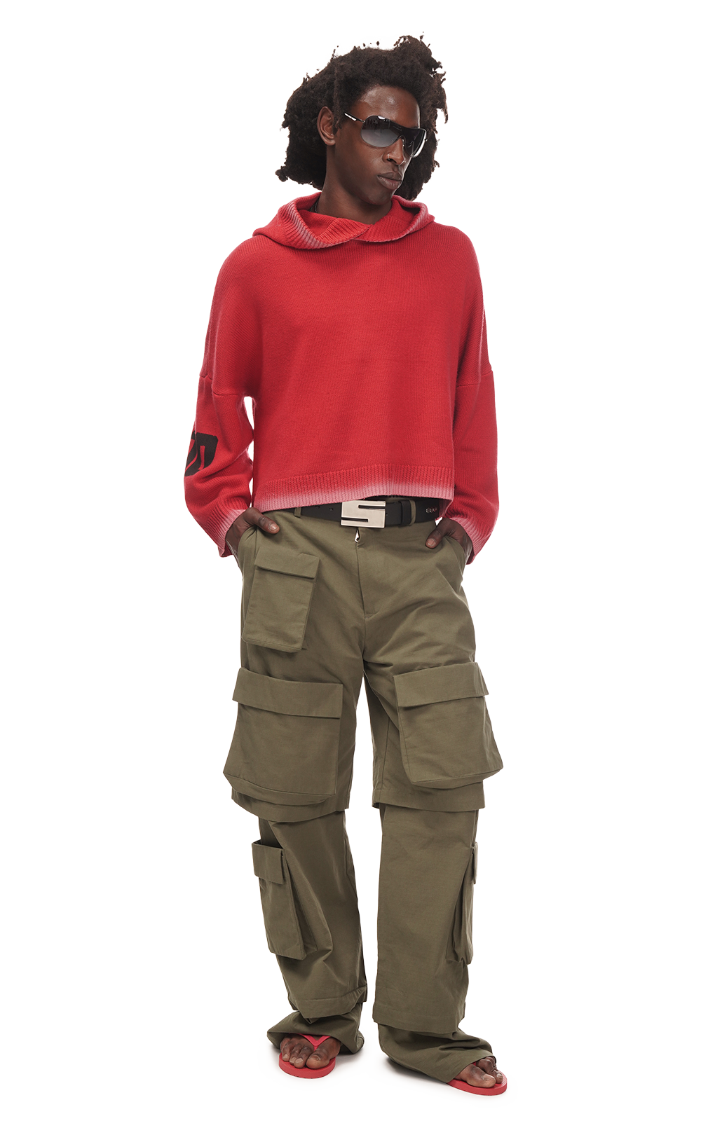BOXY KNIT HOODIE IN RED