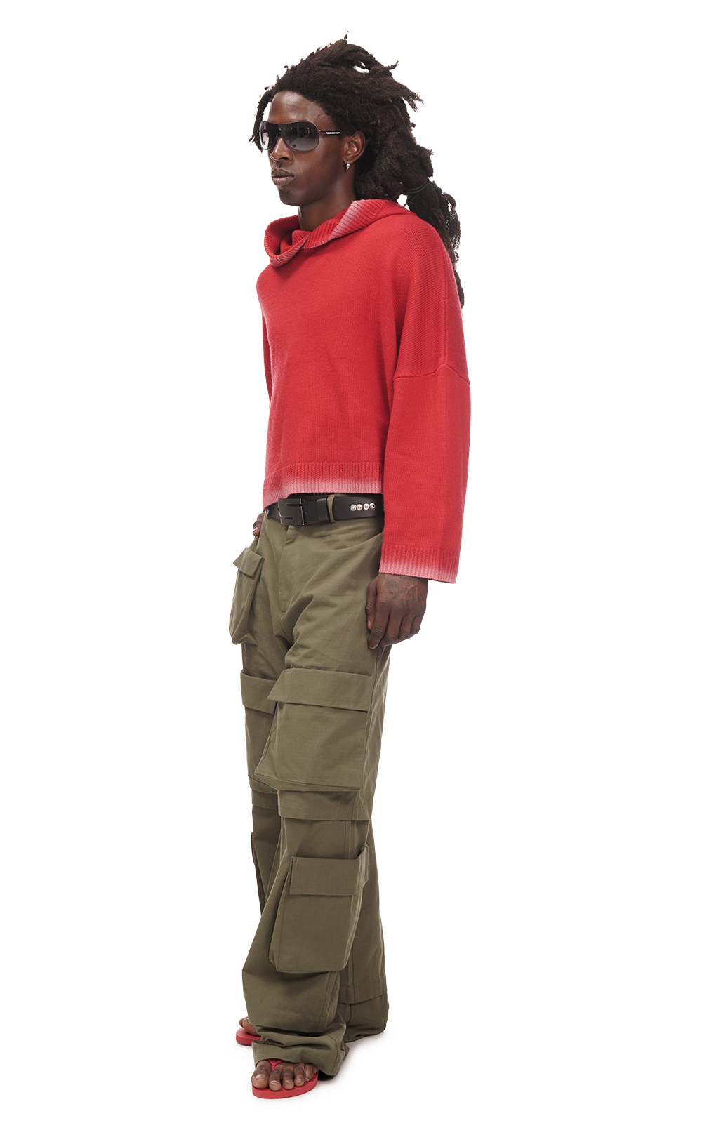 BOXY KNIT HOODIE IN RED
