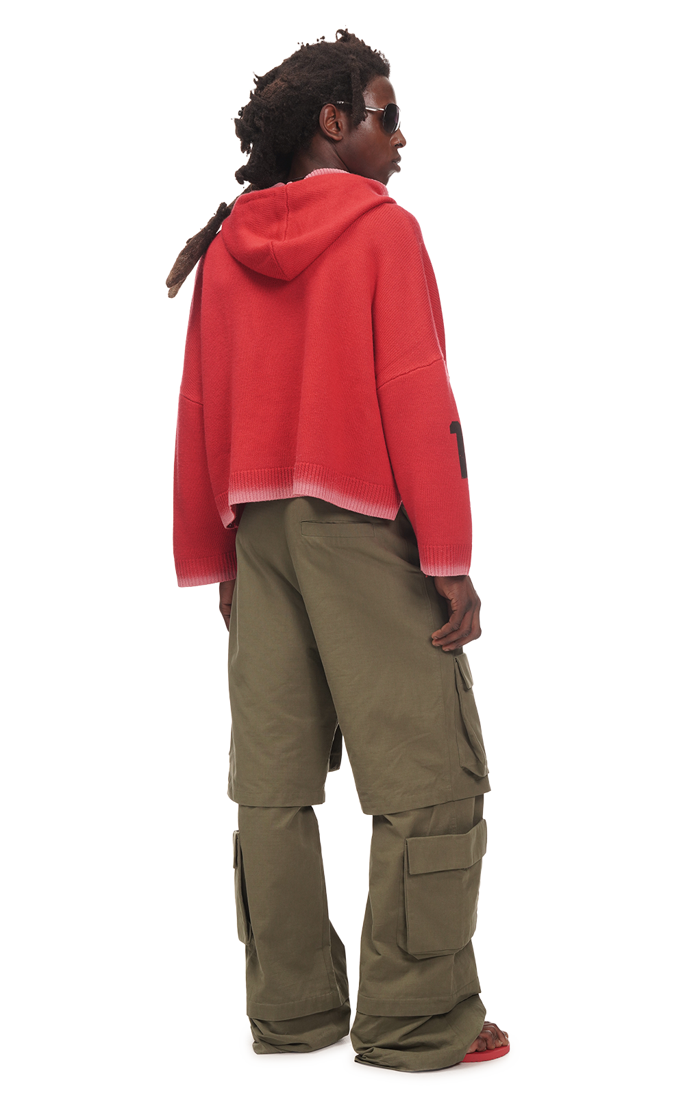 BOXY KNIT HOODIE IN RED