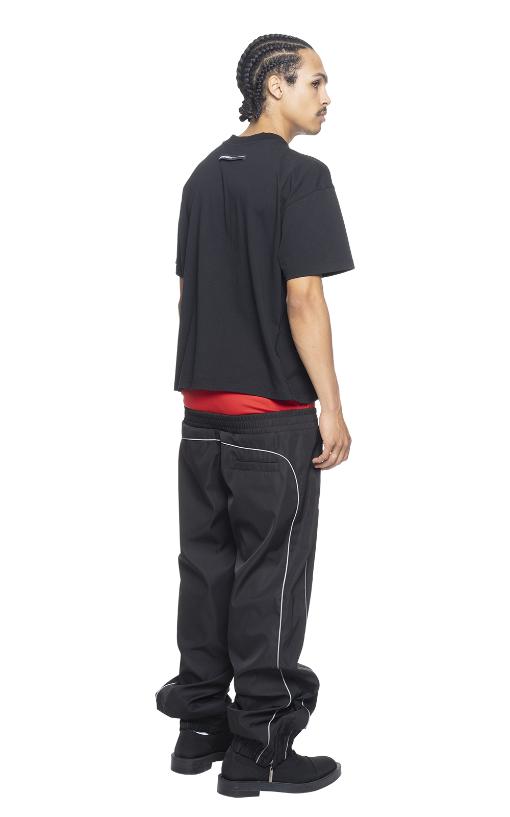 BLACK DOUBLE WAIST TRACK PANTS
