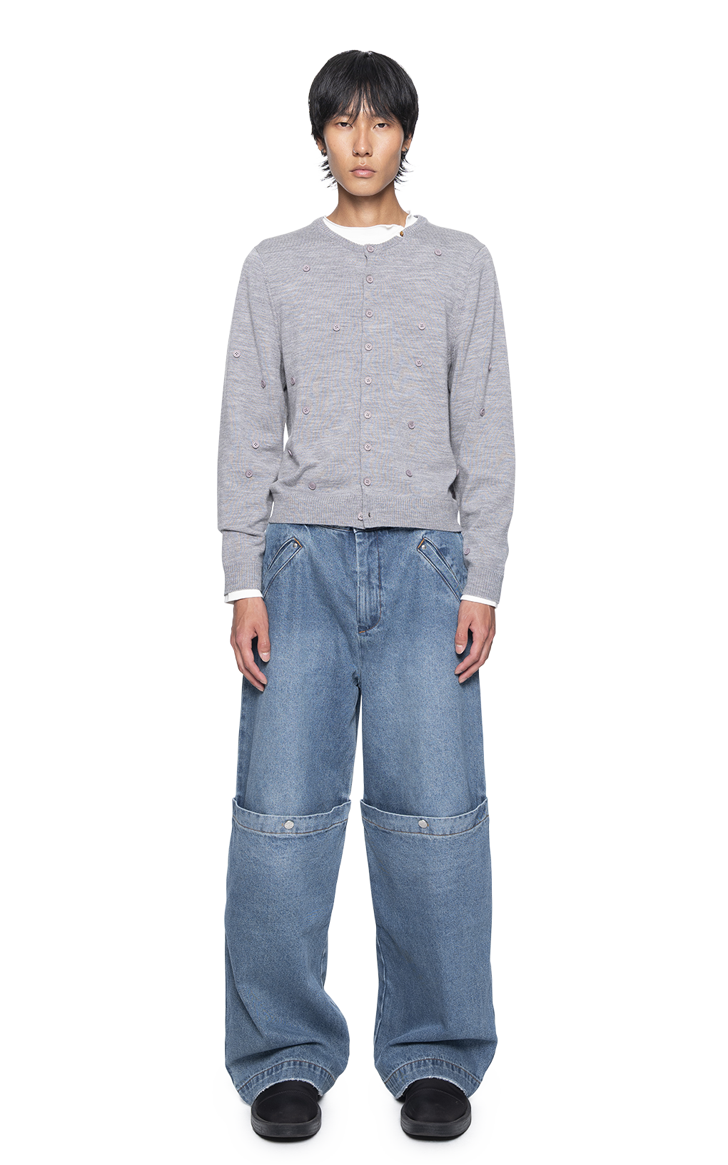 GRAY BUTTON CARDIGAN