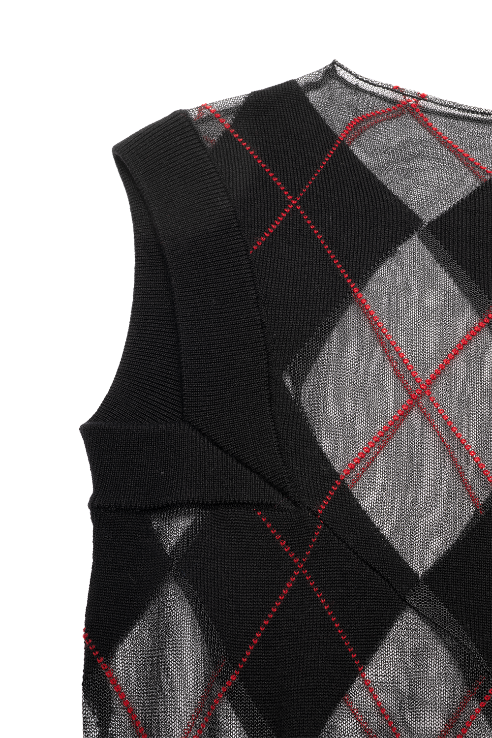 SHEER ARGYLE VEST IN BLACK