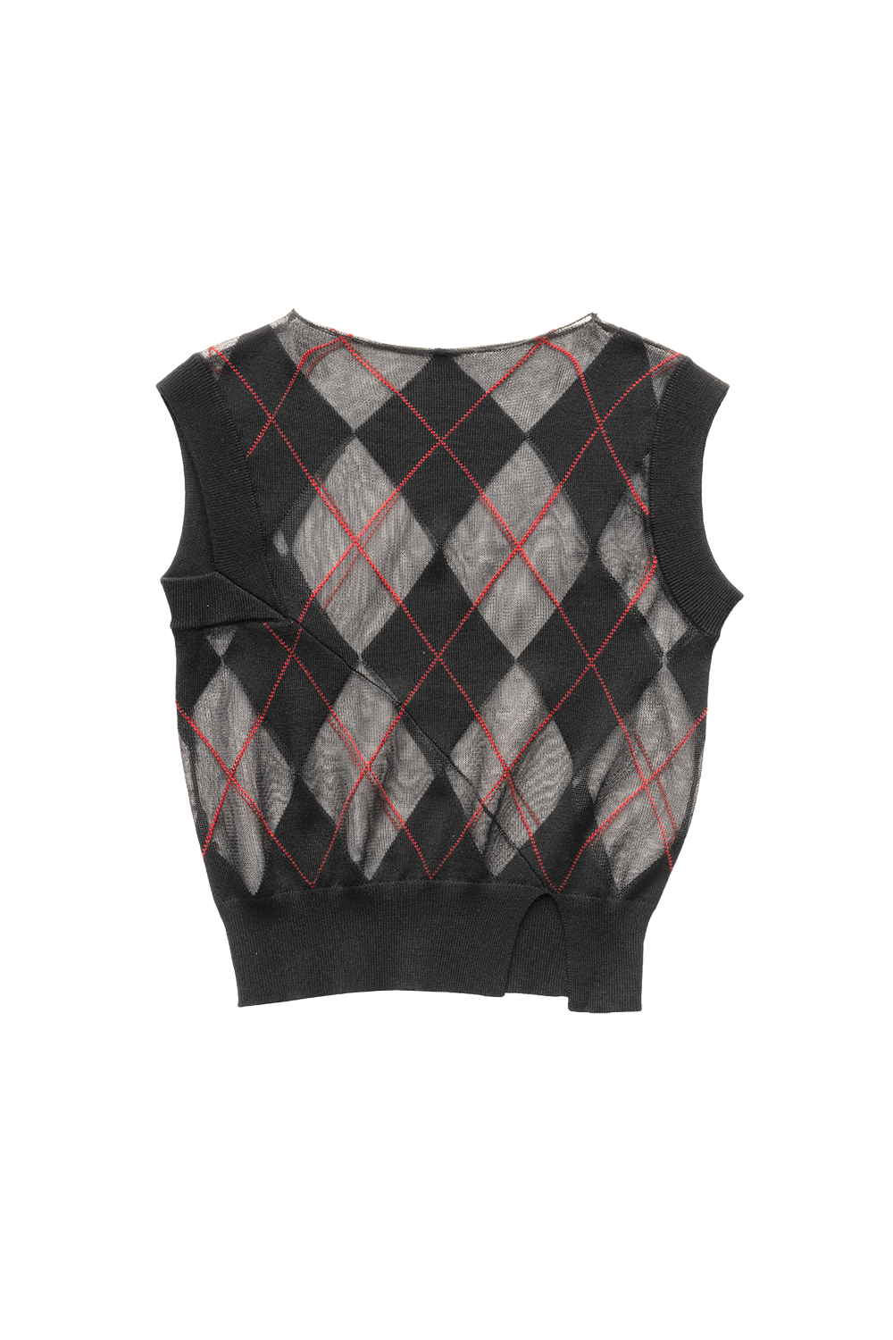 SHEER ARGYLE VEST IN BLACK
