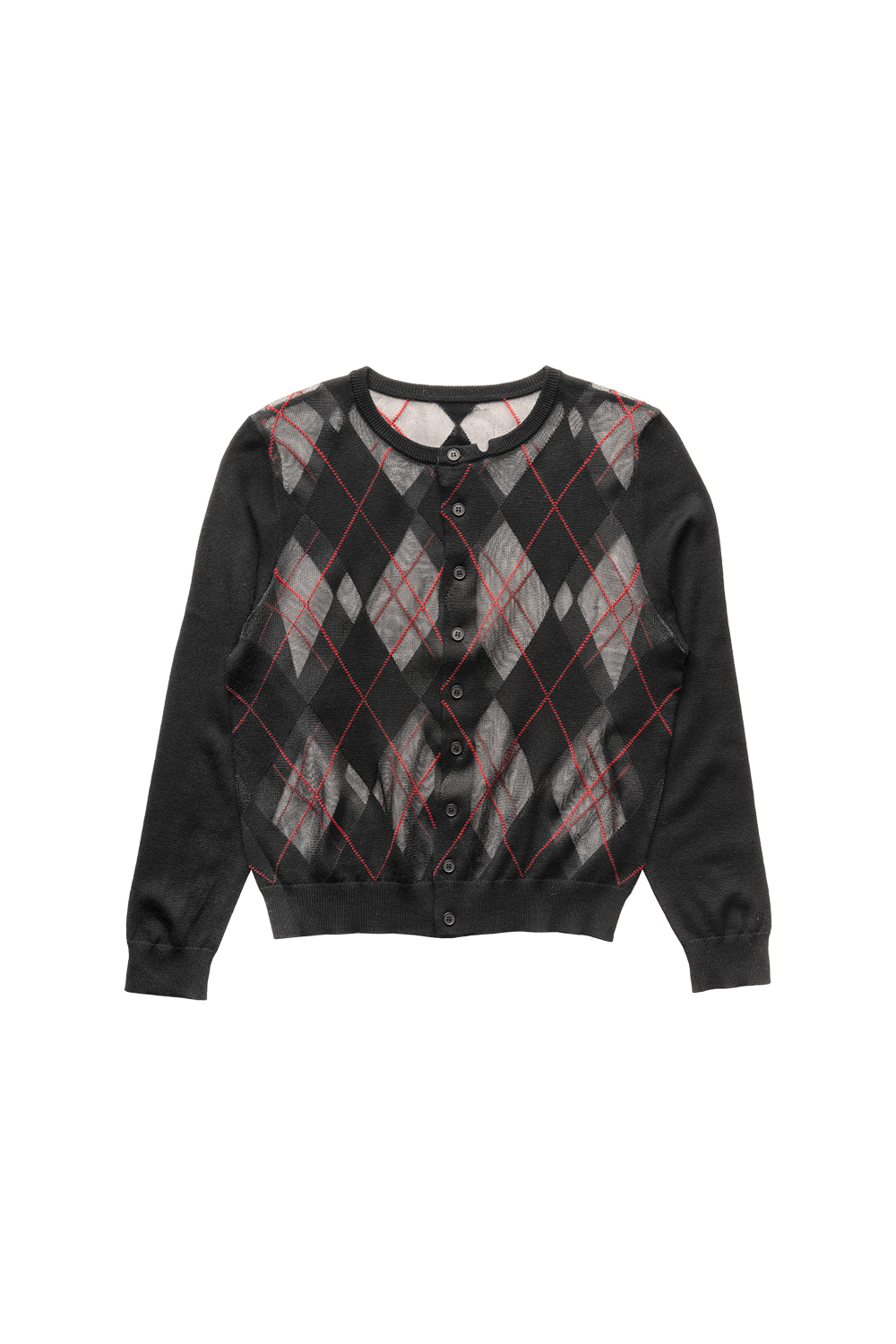 SHEER ARGYLE CARDIGAN IN BLACK